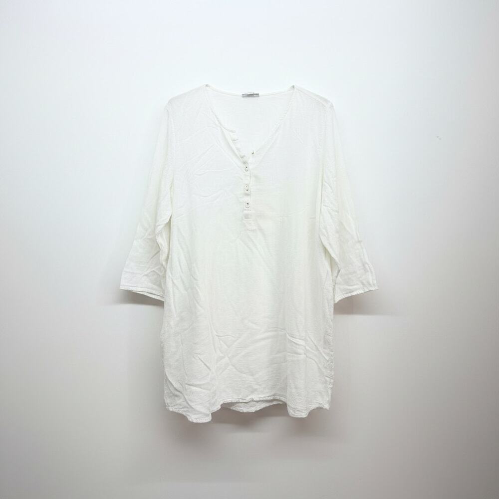J. Jill White Tunic Top XL Cotton Henley Button Oversized Loose Fit Summer